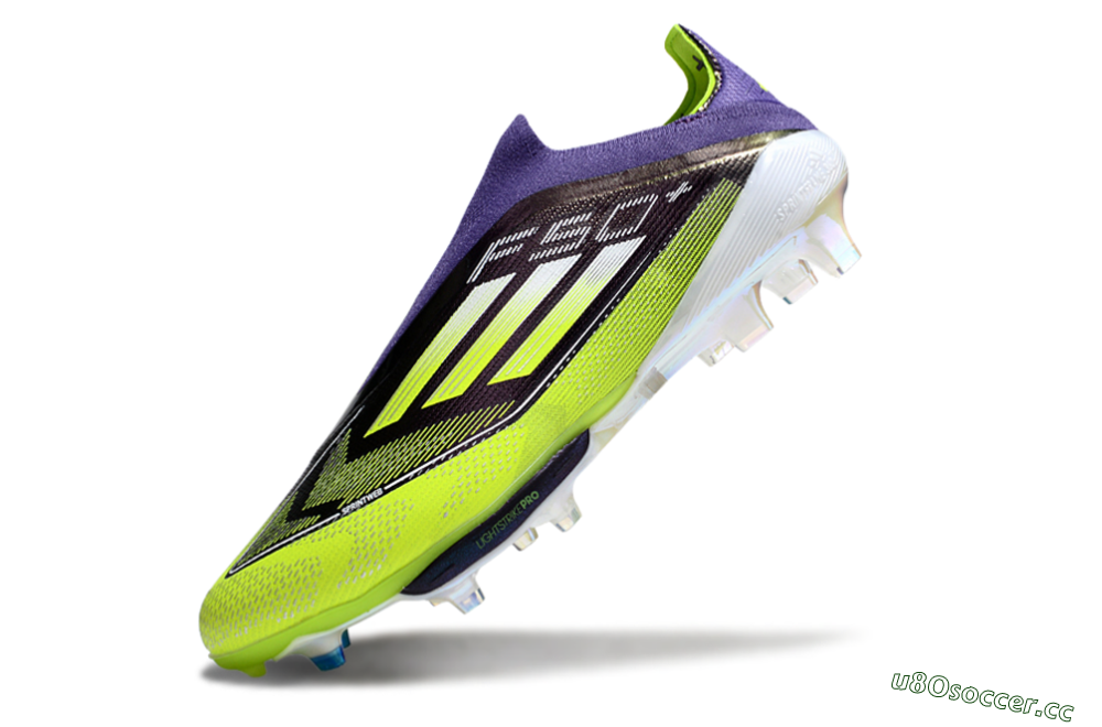 Men's Adidas F50+ Elite Lightstrike Pro Laceless FG Firm Ground Low-Tops Football Boots - Purple/Yellow/White 5