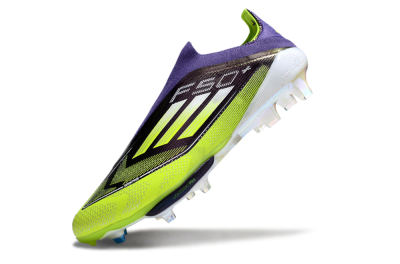Men's Adidas F50+ Elite Lightstrike Pro Laceless FG Firm Ground Low-Tops Football Boots - Purple/Yellow/White