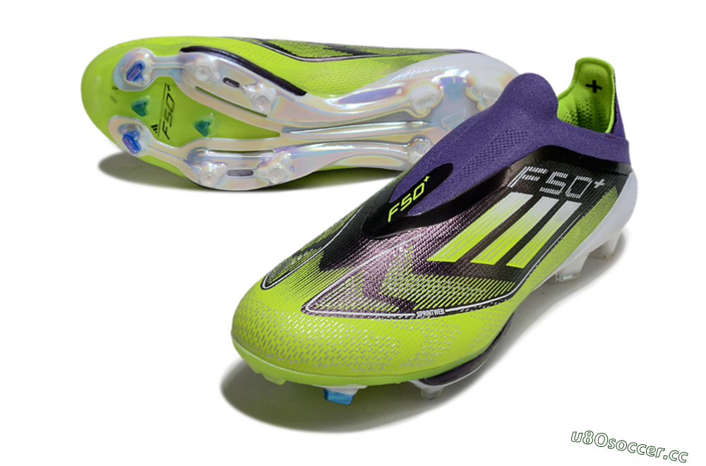 Men's Adidas F50+ Elite Lightstrike Pro Laceless FG Firm Ground Low-Tops Football Boots - Purple/Yellow/White 3