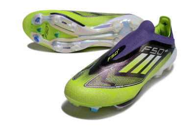 Men's Adidas F50+ Elite Lightstrike Pro Laceless FG Firm Ground Low-Tops Football Boots - Purple/Yellow/White