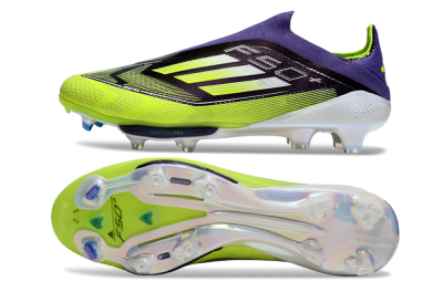 Men's Adidas F50+ Elite Lightstrike Pro Laceless FG Firm Ground Low-Tops Football Boots - Purple/Yellow/White