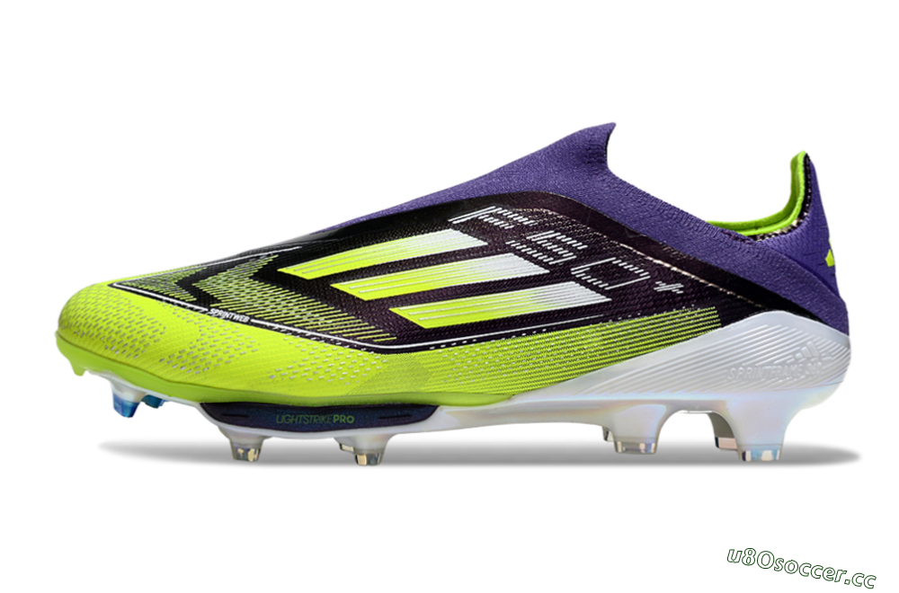Men's Adidas F50+ Elite Lightstrike Pro Laceless FG Firm Ground Low-Tops Football Boots - Purple/Yellow/White 0