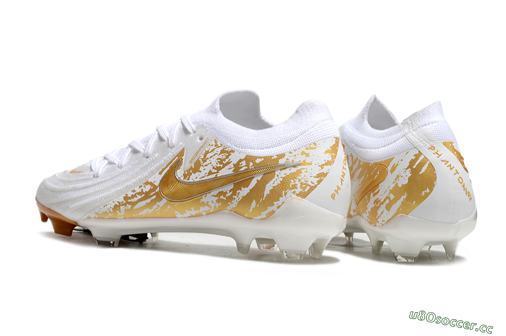 Men's Nike Phantom GX Elite FG Firm Ground Low-Tops Football Boots - White/Gold 6