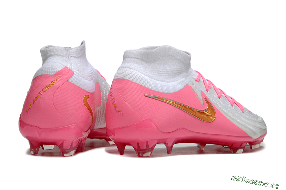 Men's Nike Phantom Luna Elite NU FG Firm Ground High-Tops Football Boots - White/Pink/Gold 6