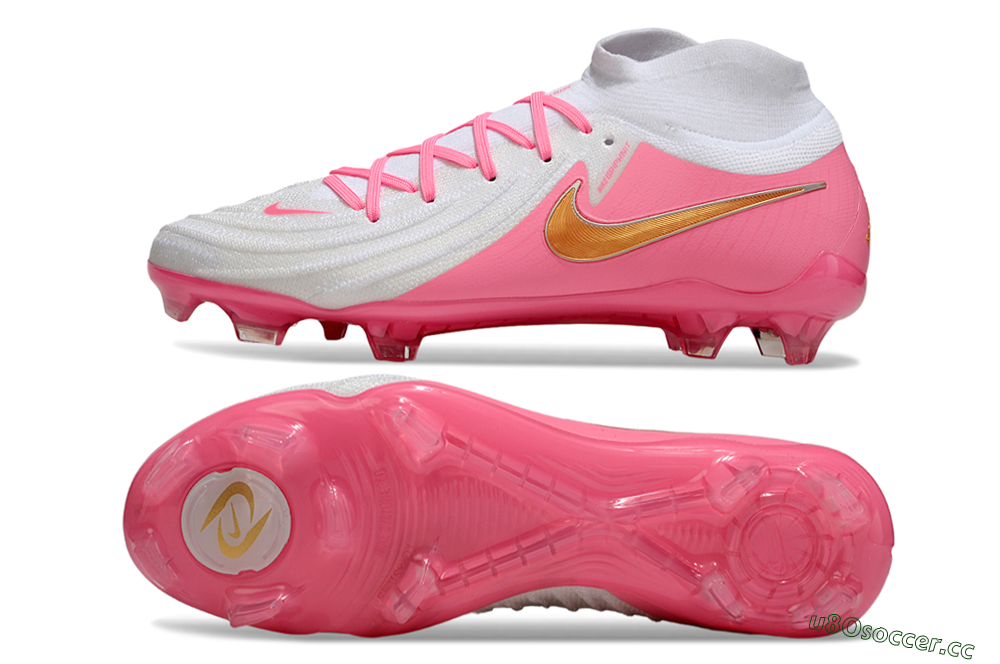 Men's Nike Phantom Luna Elite NU FG Firm Ground High-Tops Football Boots - White/Pink/Gold 1