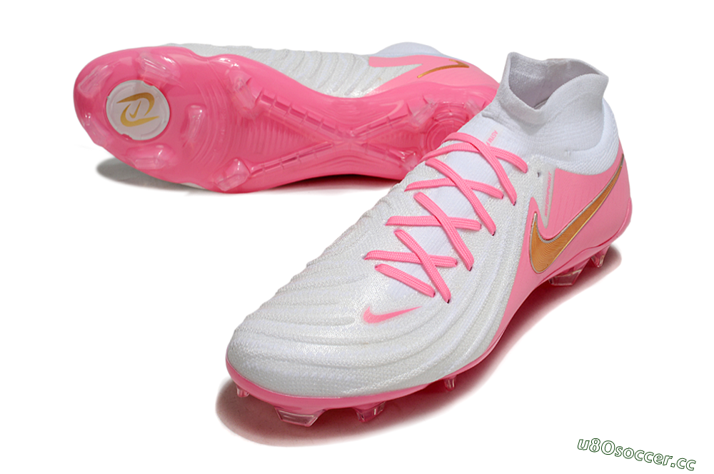 Men's Nike Phantom Luna Elite NU FG Firm Ground High-Tops Football Boots - White/Pink/Gold 5