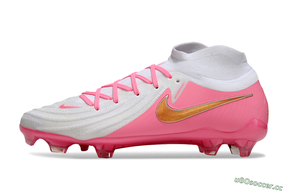 Men's Nike Phantom Luna Elite NU FG Firm Ground High-Tops Football Boots - White/Pink/Gold 0