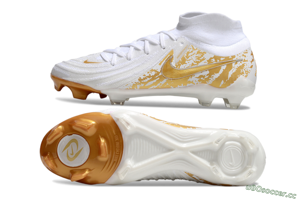 Men's Nike Phantom Luna Elite NU FG Firm Ground High-Tops Football Boots - White/Gold 1