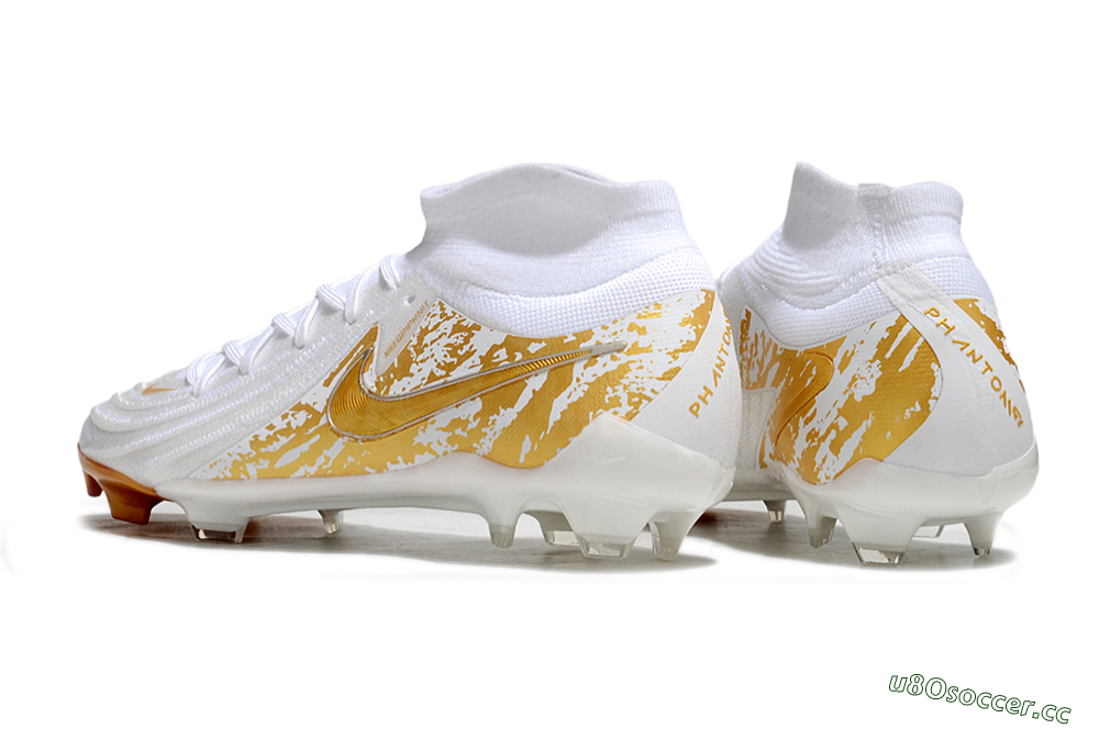 Men's Nike Phantom Luna Elite NU FG Firm Ground High-Tops Football Boots - White/Gold 6