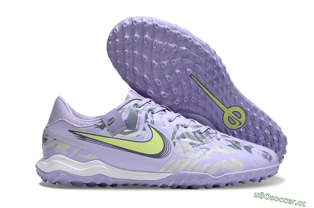 Men's Nike Tiempo Legend 10 Academy TF Artificial Turf Low-Tops Football Shoes - Purple/Yellow/White 2
