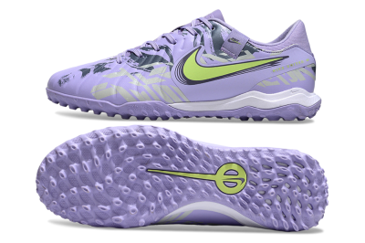 Men's Nike Tiempo Legend 10 Academy TF Artificial Turf Low-Tops Football Shoes - Purple/Yellow/White