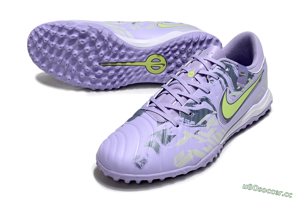 Men's Nike Tiempo Legend 10 Academy TF Artificial Turf Low-Tops Football Shoes - Purple/Yellow/White 3