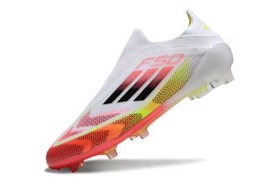 Unisex Adidas F50 Elite Laceless FG Firm Ground Low-Tops Football Boots - White/Red/Yellow