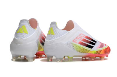Unisex Adidas F50 Elite Laceless FG Firm Ground Low-Tops Football Boots - White/Red/Yellow