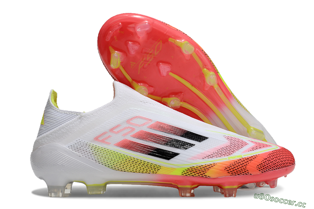 Unisex Adidas F50 Elite Laceless FG Firm Ground Low-Tops Football Boots - White/Red/Yellow 2