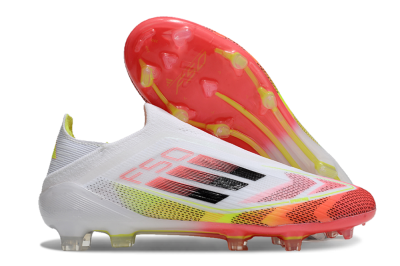 Unisex Adidas F50 Elite Laceless FG Firm Ground Low-Tops Football Boots - White/Red/Yellow