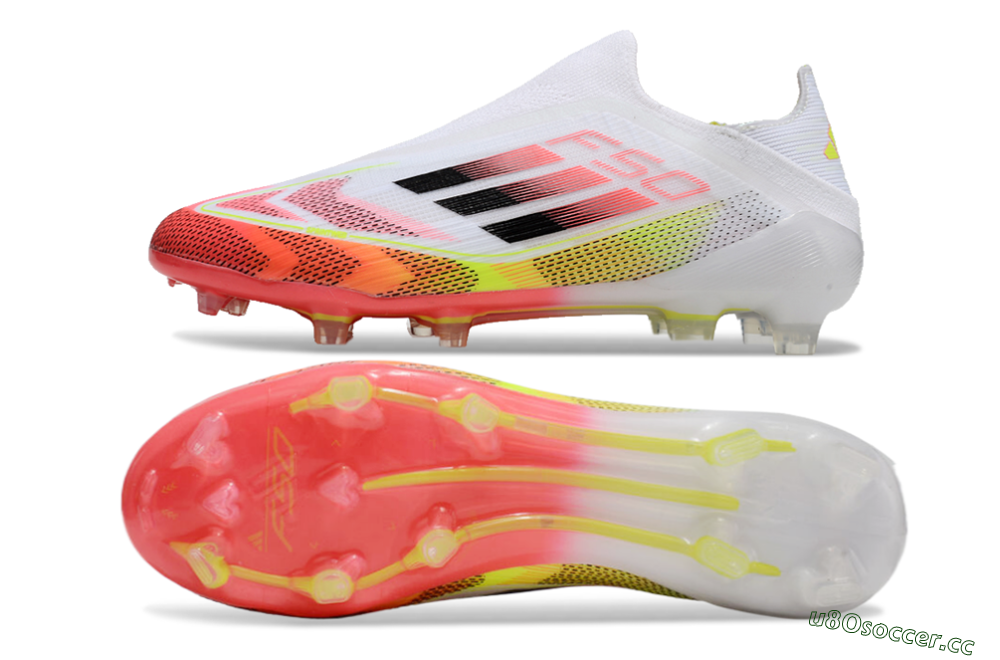 Unisex Adidas F50 Elite Laceless FG Firm Ground Low-Tops Football Boots - White/Red/Yellow 1