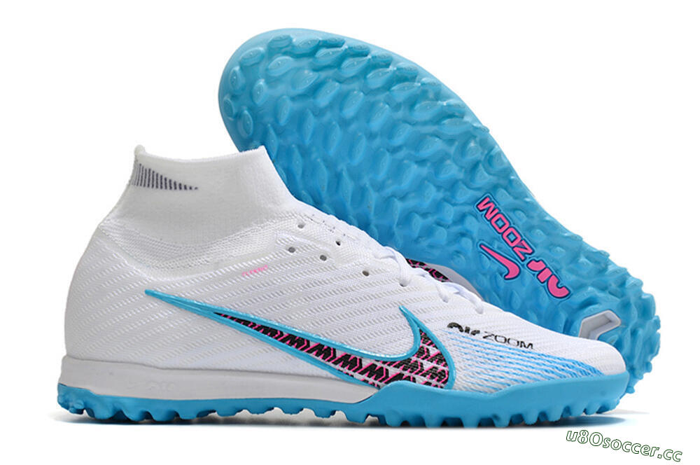 Unisex Nike Air Zoom Mercurial Superfly 10 Elite TF Artificial Turf High-Tops Football Shoes - White/Blue/Red 2