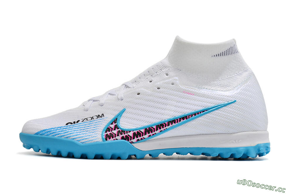 Unisex Nike Air Zoom Mercurial Superfly 10 Elite TF Artificial Turf High-Tops Football Shoes - White/Blue/Red 0