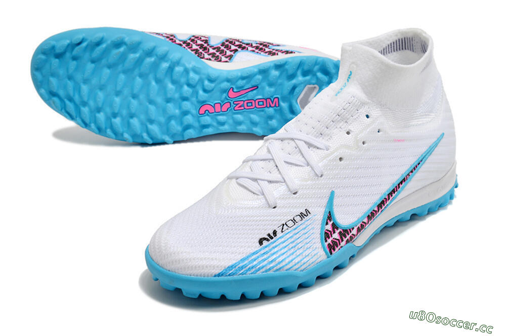 Unisex Nike Air Zoom Mercurial Superfly 10 Elite TF Artificial Turf High-Tops Football Shoes - White/Blue/Red 3