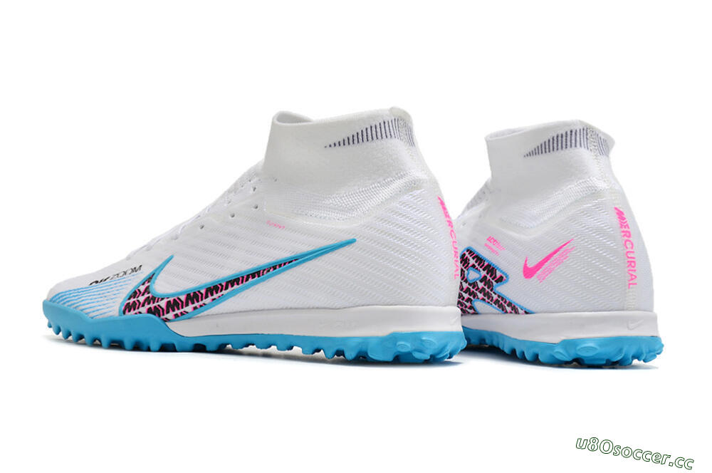Unisex Nike Air Zoom Mercurial Superfly 10 Elite TF Artificial Turf High-Tops Football Shoes - White/Blue/Red 5