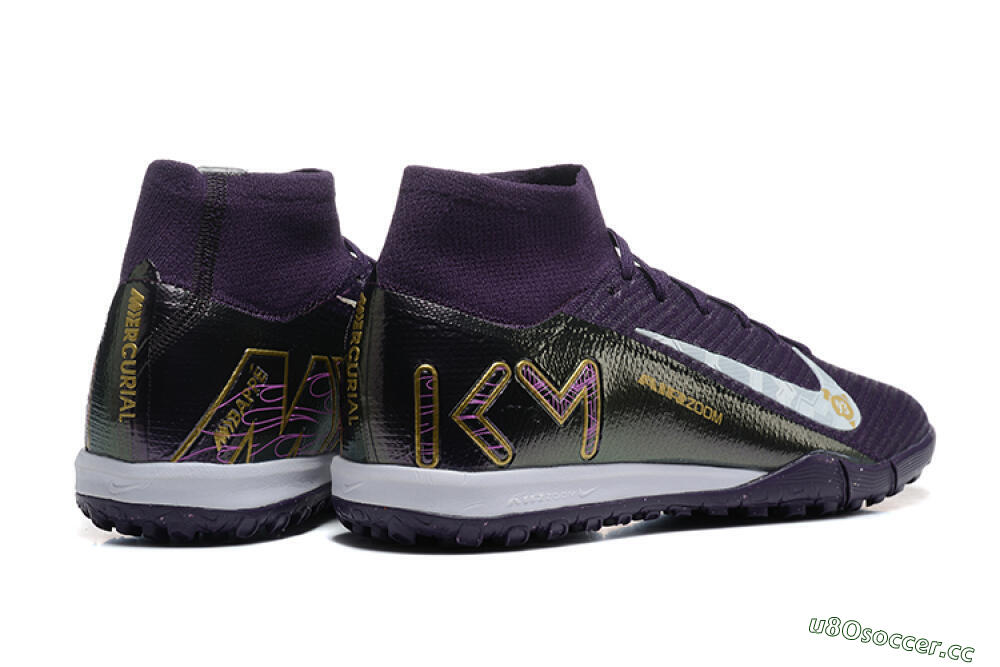 Men's Nike Air Zoom Mercurial Superfly 10 Elite TF Artificial Turf High-Tops Football Shoes - Purple/White/Gold 9