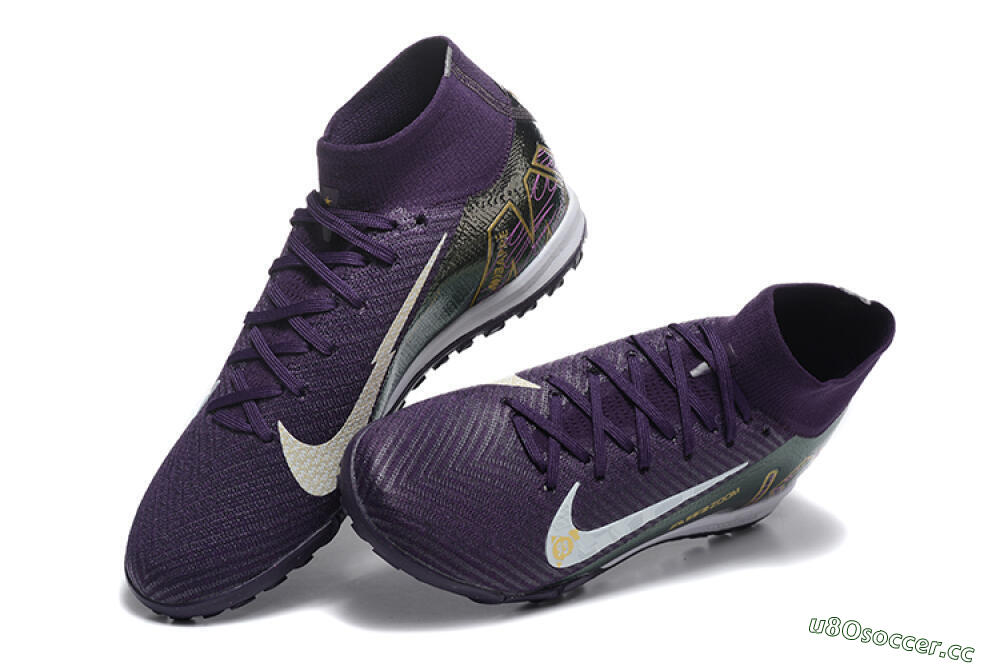 Men's Nike Air Zoom Mercurial Superfly 10 Elite TF Artificial Turf High-Tops Football Shoes - Purple/White/Gold 6
