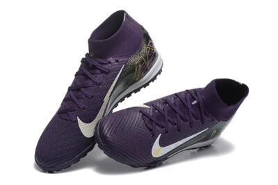 Men's Nike Air Zoom Mercurial Superfly 10 Elite TF Artificial Turf High-Tops Football Shoes - Purple/White/Gold