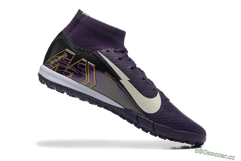 Men's Nike Air Zoom Mercurial Superfly 10 Elite TF Artificial Turf High-Tops Football Shoes - Purple/White/Gold 7