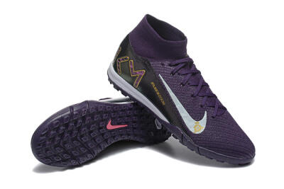 Men's Nike Air Zoom Mercurial Superfly 10 Elite TF Artificial Turf High-Tops Football Shoes - Purple/White/Gold