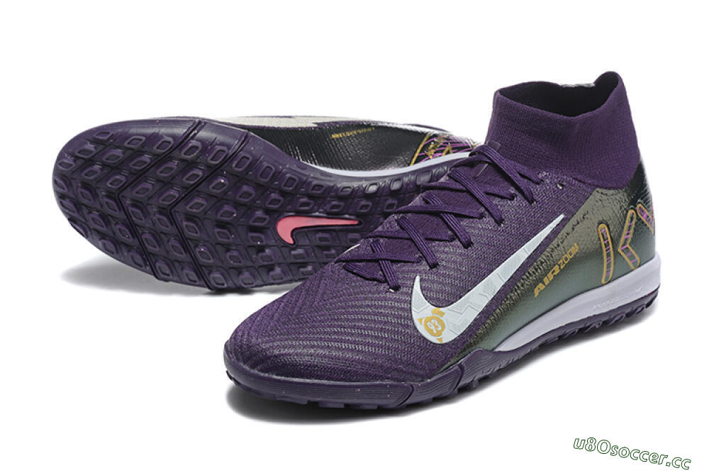 Men's Nike Air Zoom Mercurial Superfly 10 Elite TF Artificial Turf High-Tops Football Shoes - Purple/White/Gold 3
