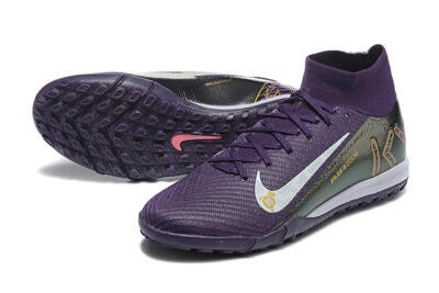 Men's Nike Air Zoom Mercurial Superfly 10 Elite TF Artificial Turf High-Tops Football Shoes - Purple/White/Gold