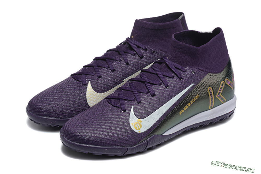 Men's Nike Air Zoom Mercurial Superfly 10 Elite TF Artificial Turf High-Tops Football Shoes - Purple/White/Gold 5