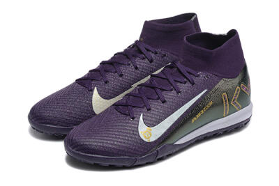 Men's Nike Air Zoom Mercurial Superfly 10 Elite TF Artificial Turf High-Tops Football Shoes - Purple/White/Gold