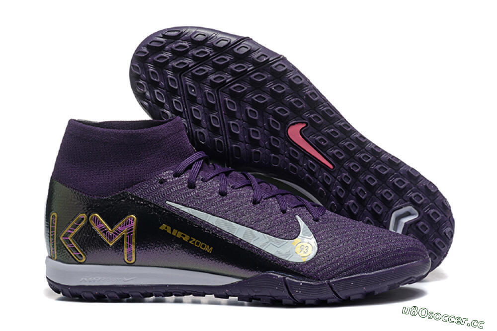 Men's Nike Air Zoom Mercurial Superfly 10 Elite TF Artificial Turf High-Tops Football Shoes - Purple/White/Gold 2
