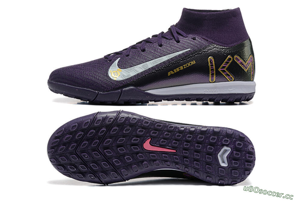 Men's Nike Air Zoom Mercurial Superfly 10 Elite TF Artificial Turf High-Tops Football Shoes - Purple/White/Gold 1