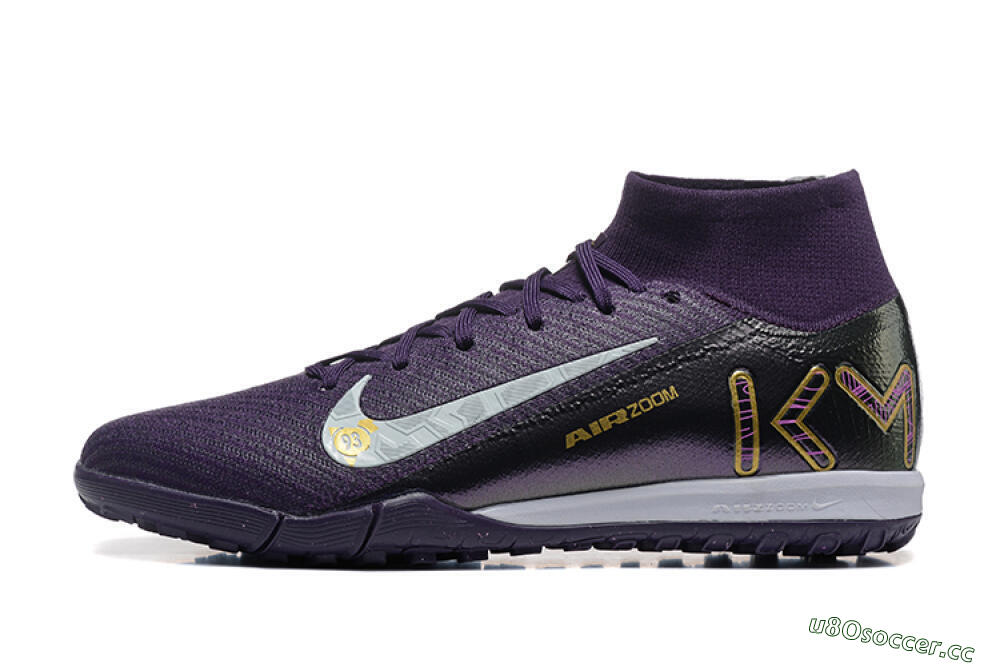 Men's Nike Air Zoom Mercurial Superfly 10 Elite TF Artificial Turf High-Tops Football Shoes - Purple/White/Gold 0