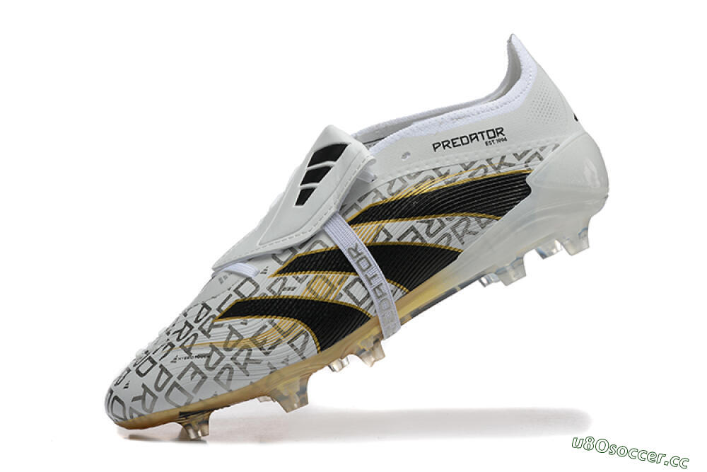 Men's Adidas Predator 25 Elite Foldover Tongue FG Firm Ground Low-Tops Football Boots - Grey/Black/Gold 8