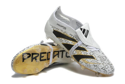 Men's Adidas Predator 25 Elite Foldover Tongue FG Firm Ground Low-Tops Football Boots - Grey/Black/Gold
