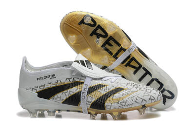 Men's Adidas Predator 25 Elite Foldover Tongue FG Firm Ground Low-Tops Football Boots - Grey/Black/Gold