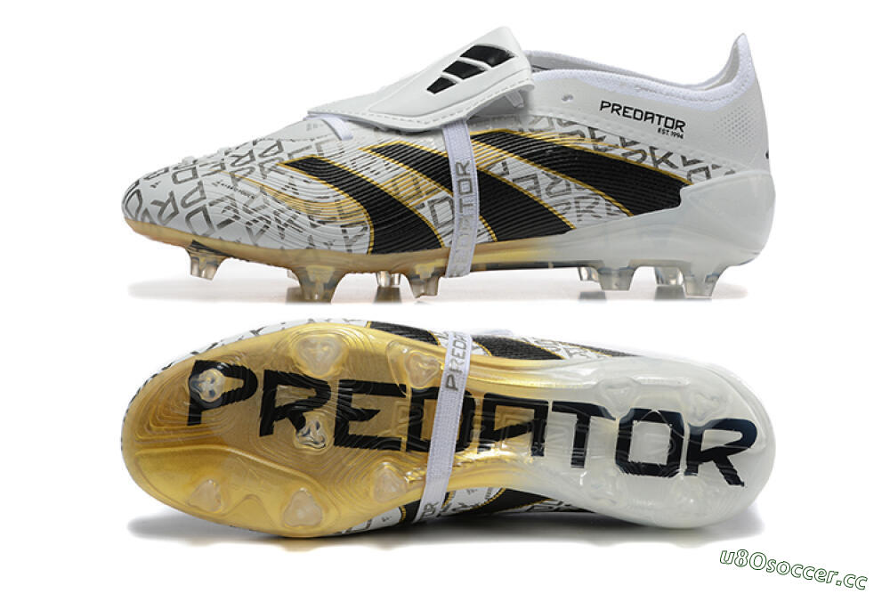 Men's Adidas Predator 25 Elite Foldover Tongue FG Firm Ground Low-Tops Football Boots - Grey/Black/Gold 1