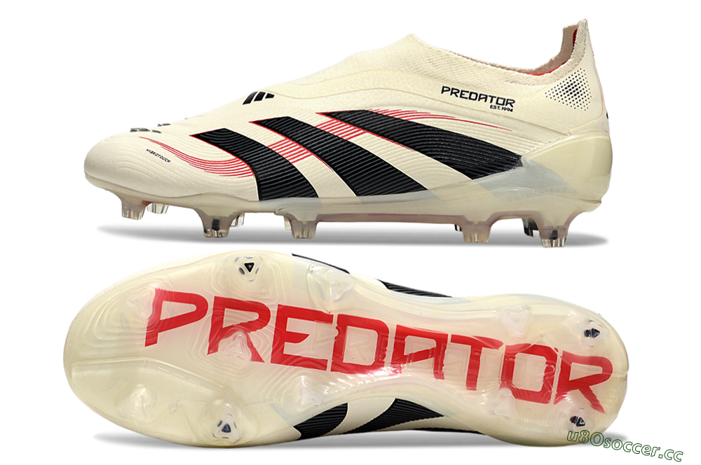 Unisex Adidas Predator Elite 25 Laceless FG Firm Ground Low-Tops Football Boots - Beige/Black/Red 1