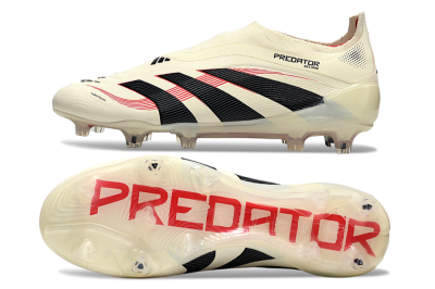 Unisex Adidas Predator Elite 25 Laceless FG Firm Ground Low-Tops Football Boots - Beige/Black/Red