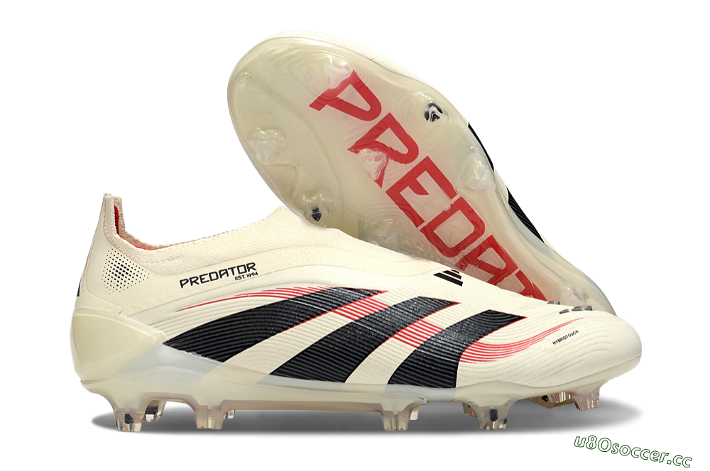 Unisex Adidas Predator Elite 25 Laceless FG Firm Ground Low-Tops Football Boots - Beige/Black/Red 2