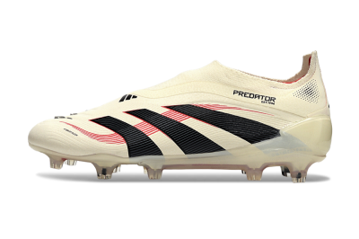 Unisex Adidas Predator Elite 25 Laceless FG Firm Ground Low-Tops Football Boots - Beige/Black/Red
