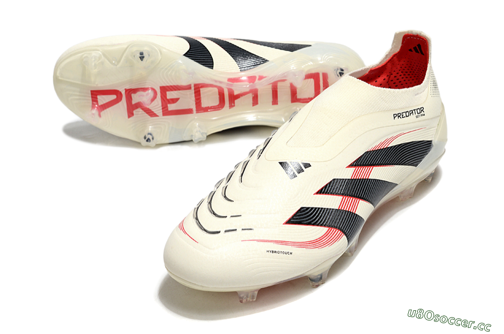 Unisex Adidas Predator Elite 25 Laceless FG Firm Ground Low-Tops Football Boots - Beige/Black/Red 3