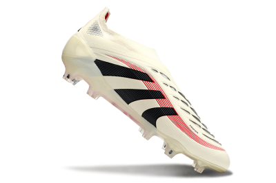 Unisex Adidas Predator Elite 25 Laceless FG Firm Ground Low-Tops Football Boots - Beige/Black/Red
