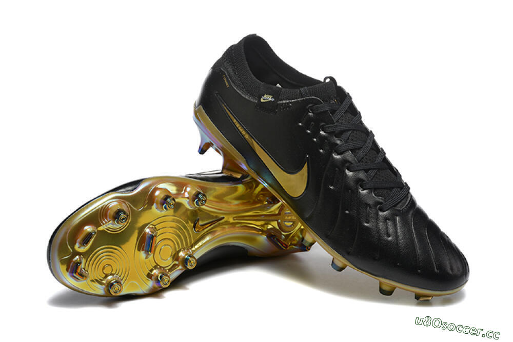 Men's Nike Tiempo Legend 10 Elite FG Firm Ground Low-Tops Football Boots - Black/Gold 4