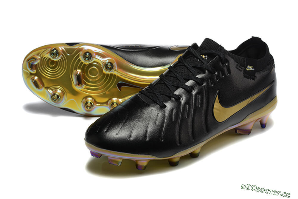 Men's Nike Tiempo Legend 10 Elite FG Firm Ground Low-Tops Football Boots - Black/Gold 3