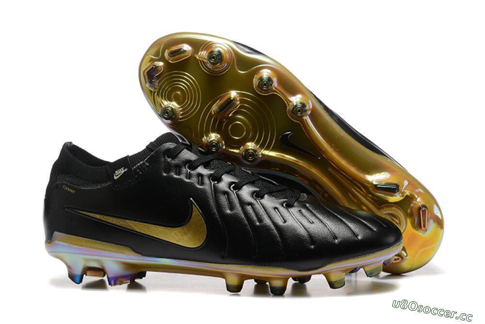Men's Nike Tiempo Legend 10 Elite FG Firm Ground Low-Tops Football Boots - Black/Gold 2